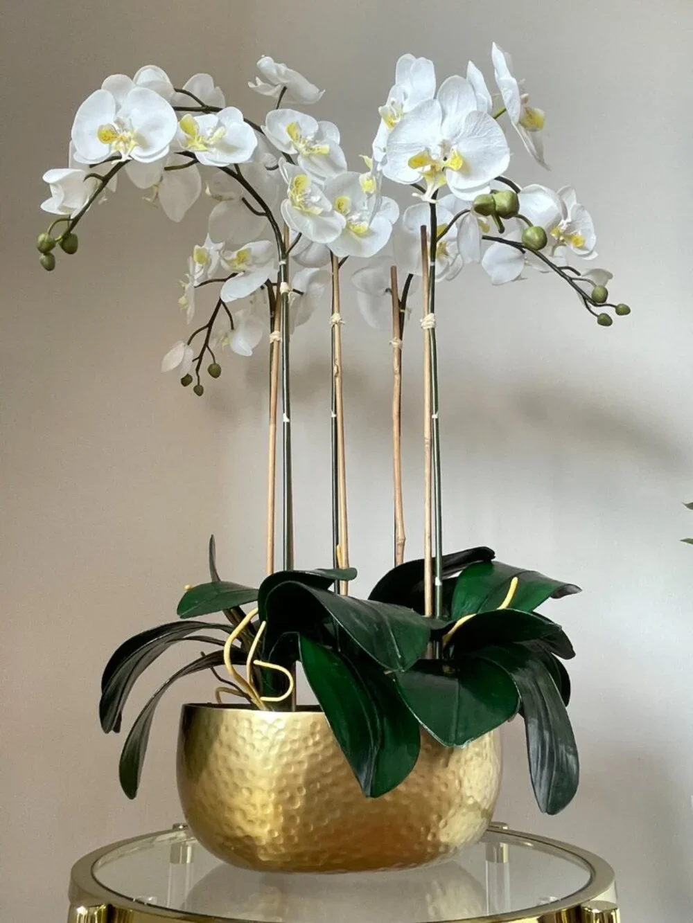Artificial Orchid Real Touch Flower Arrangement Moss Decorative Gold Pot 32 x 14